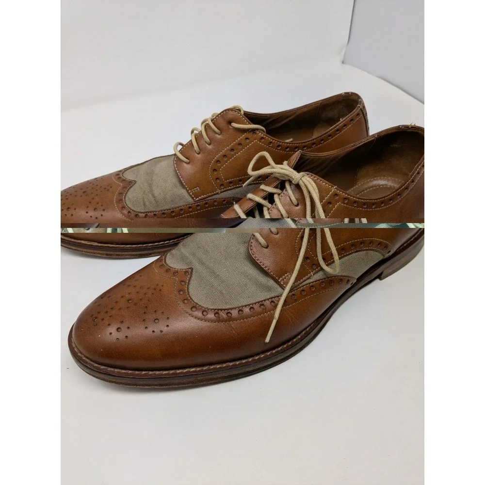 Sperry Wingtip Oxford STS10161 Tan Leather Linen Dress Shoes Mens‎ 10